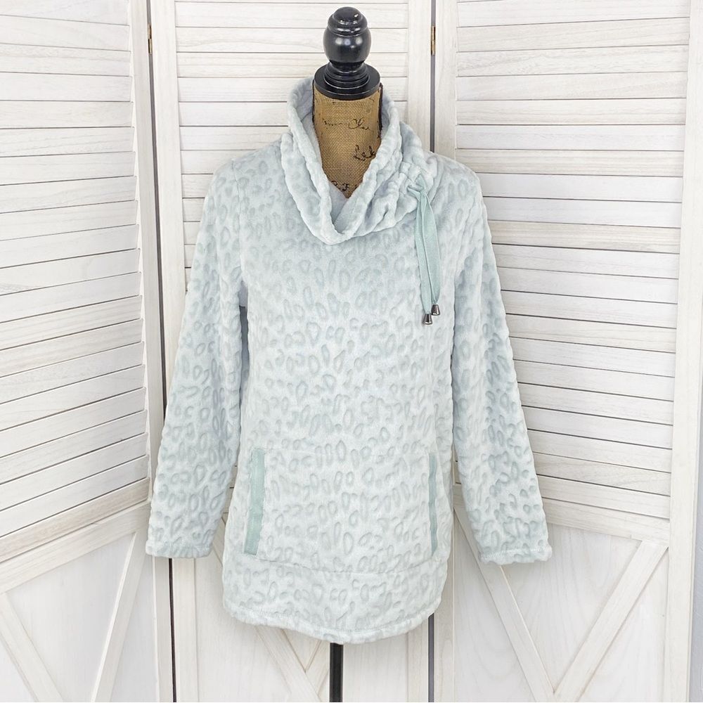 Soft Surroundings Tanzania Animal Print Fleece Pullover Top Green Small‎
